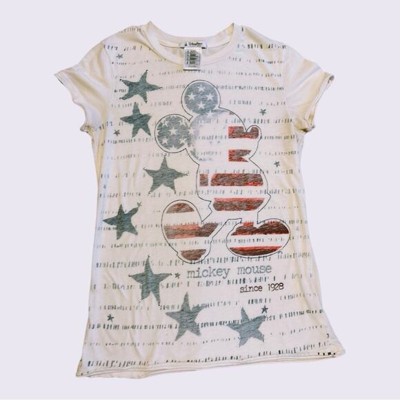 Disney Parks vintage Y2K flag studded cap sleeve Mickey Mouse t shirt. Size M - Picture 1 of 3